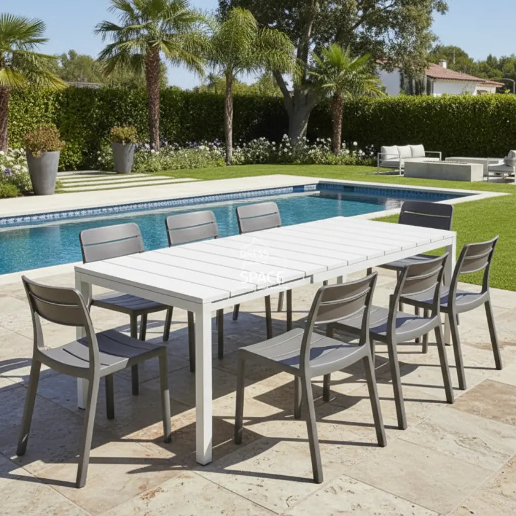 Nardi Rio Resin White Ext. & Cassia Basalto Armless Chairs 7 9 or 11 piece Dining Setting - Outdoor Dining Set - Nardi