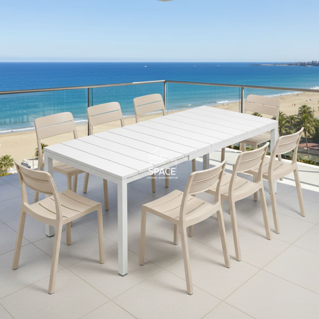 Nardi Rio Resin White Ext. & Cassia Corda Armless Chairs 7 9 or 11 piece Dining Setting - Outdoor Dining Set - Nardi