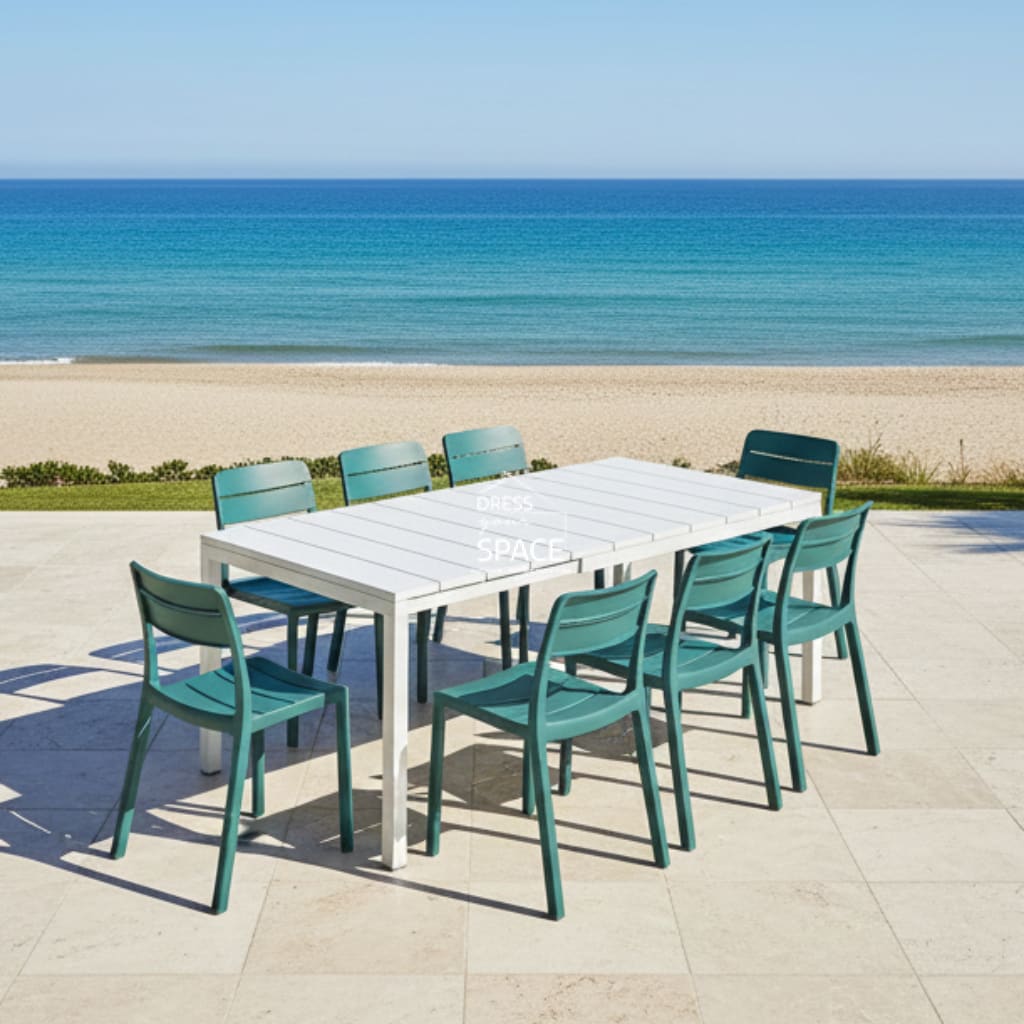 Nardi Rio Resin White Ext. & Cassia Maya Armless Chairs 7 9 or 11 piece Dining Setting - Outdoor Dining Set - Nardi