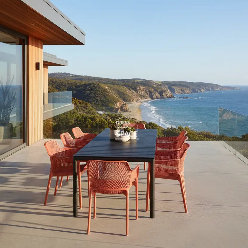 Nardi Tevere Anthracite Ext. & Net Corallo (Coral) Chairs 7 9 or 11 Piece Set - Outdoor Dining Set - Nardi