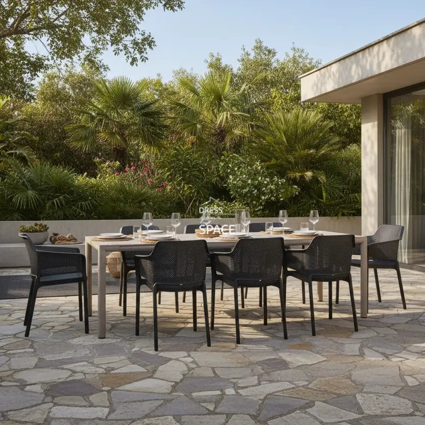 Nardi Tevere Corda Ext. & Net Anthracite Chairs 7 9 or 11 Piece Set - Outdoor Dining Set - Nardi