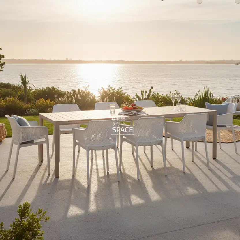Nardi Tevere Corda Ext. & Net Bianco (White) Chairs 7 9 or 11 Piece Set - Outdoor Dining Set - Nardi
