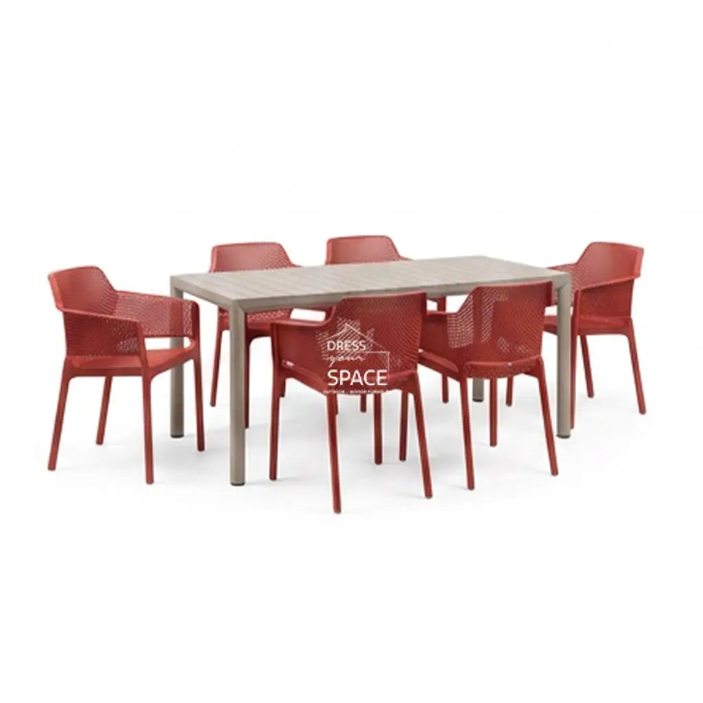 Nardi Tevere Corda Ext. & Net Corallo (Coral) Chairs 7 9 or 11 Piece Set - Outdoor Dining Set - Nardi