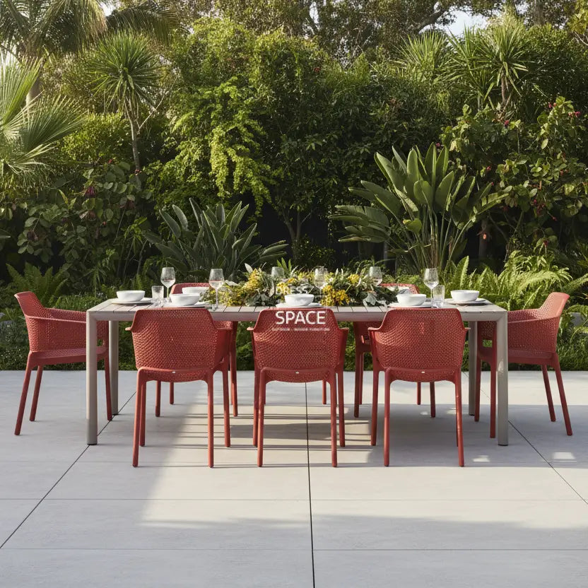 Nardi Tevere Corda Ext. & Net Corallo (Coral) Chairs 7 9 or 11 Piece Set - Outdoor Dining Set - Nardi