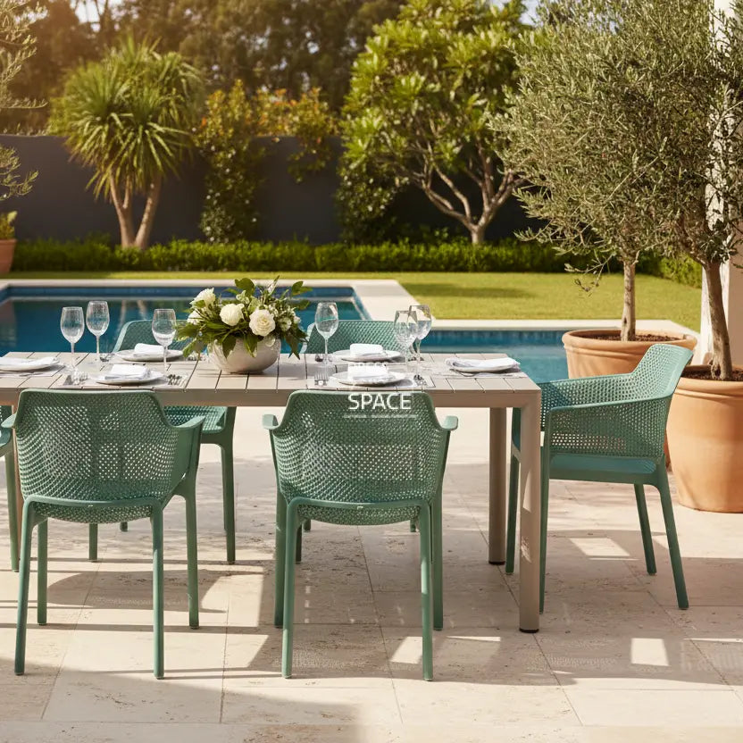 Nardi Tevere Corda Ext. & Net Salice (Jade) Chairs 7 9 or 11 Piece Set - Outdoor Dining Set - Nardi