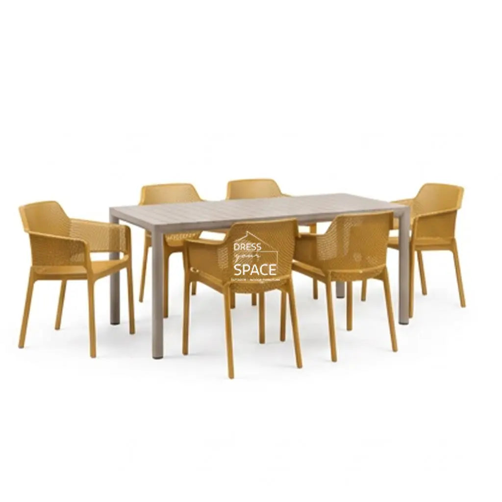 Nardi Tevere Corda Ext. & Net Senape (Mustard) Chairs 7 9 or 11 Piece Set - Outdoor Dining Set - Nardi