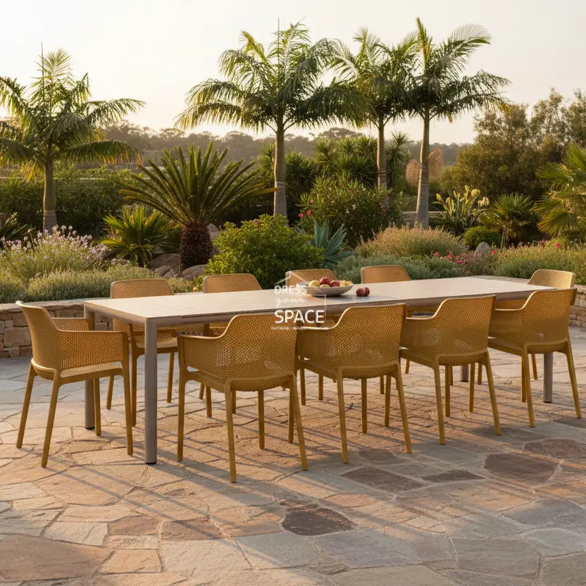 Nardi Tevere Corda Ext. & Net Senape (Mustard) Chairs 7 9 or 11 Piece Set - Outdoor Dining Set - Nardi