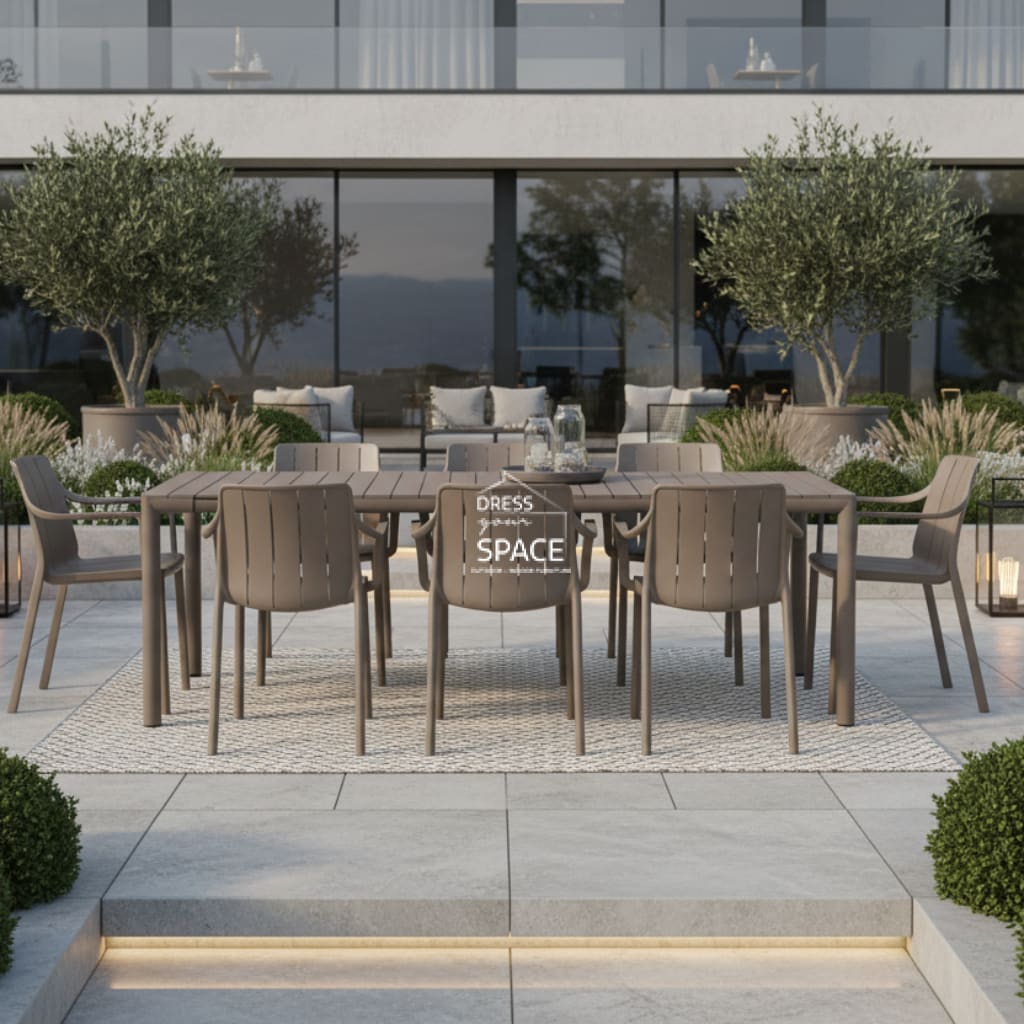 Nardi Tevere Resin Top Extension Table with Tiberina Arm Chairs 7 9 or 11 piece Dining Setting - Taupe - SOLD OUT - Outdoor Dining Set