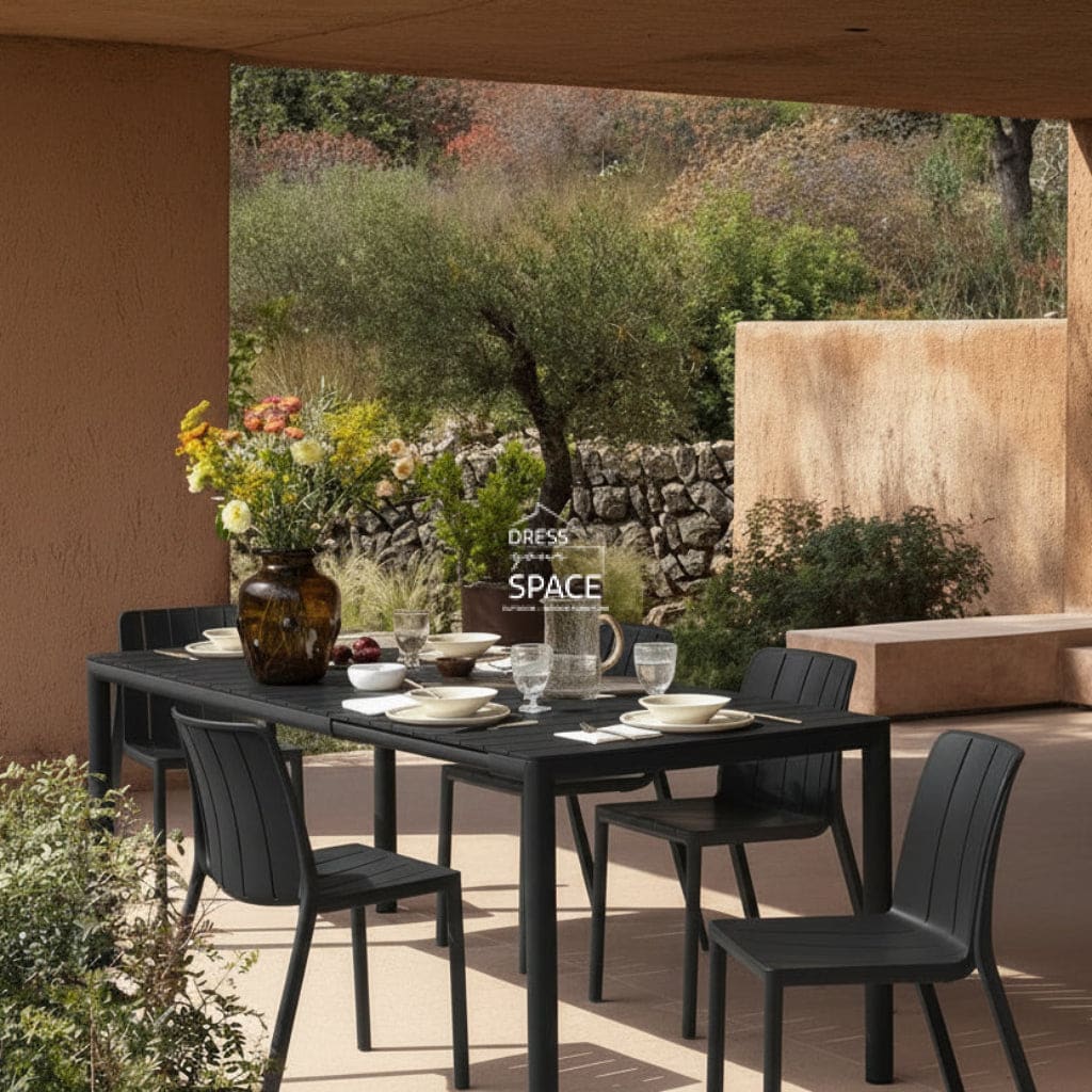Nardi Tevere Resin Top Extension Table with Tiberina Armless Chairs 7 9 or 11 piece Dining Setting - Anthracite - Outdoor Dining Set - Nardi