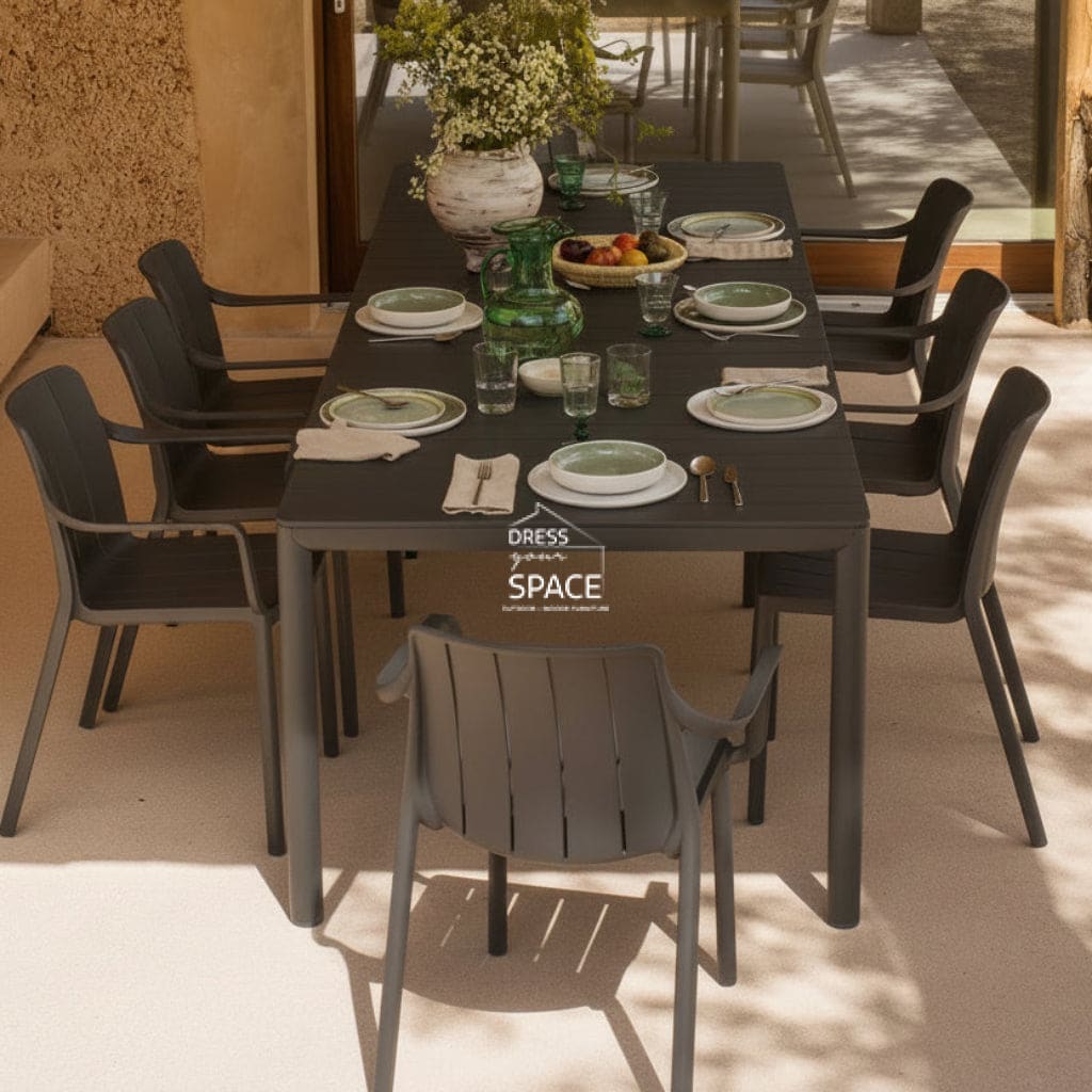 Nardi Tevere Resin Top Extension Table with Tiberina Chairs Set - Anthracite - Outdoor Dining Set - Nardi