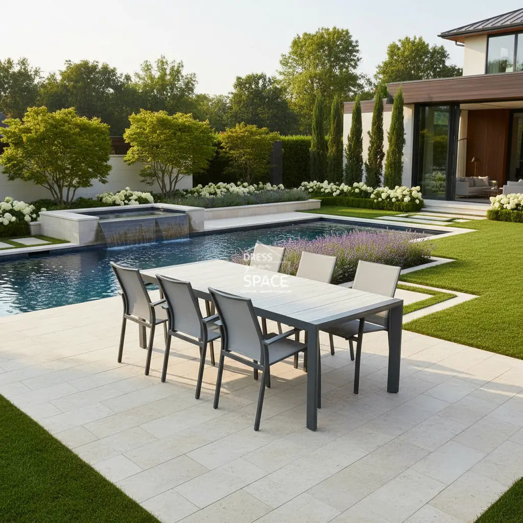 Genoa - New York Extension Ceramic Dining Set - 7 Piece Set (Lillie Fix description and Price) - Outdoor Dining Set - DYS Outdoor