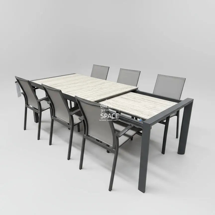 Genoa - New York Extension Ceramic Dining Set - 7 Piece Set (Lillie Fix description and Price) - Outdoor Dining Set - DYS Outdoor