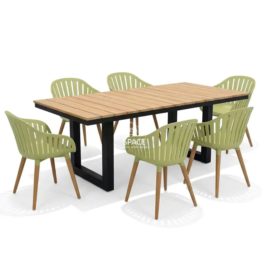 Nordic Black - Nassau Lime Green - 7 Piece Dining Set - Outdoor Dining Set - DYS Outdoor