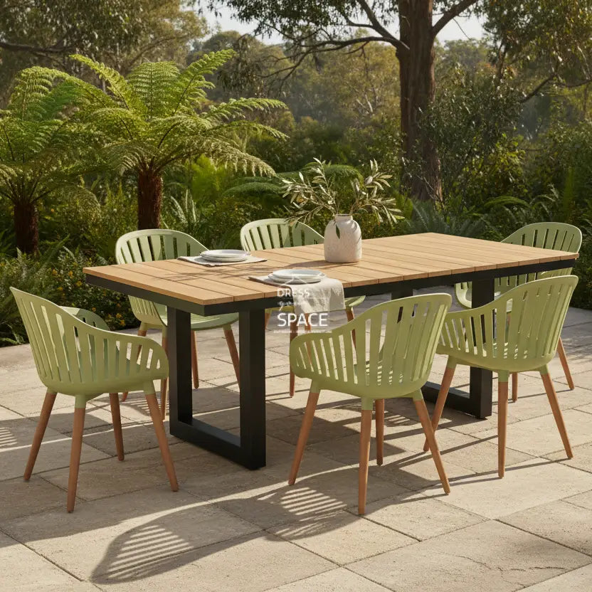 Nordic Black - Nassau Lime Green - 7 Piece Dining Set - Outdoor Dining Set - DYS Outdoor