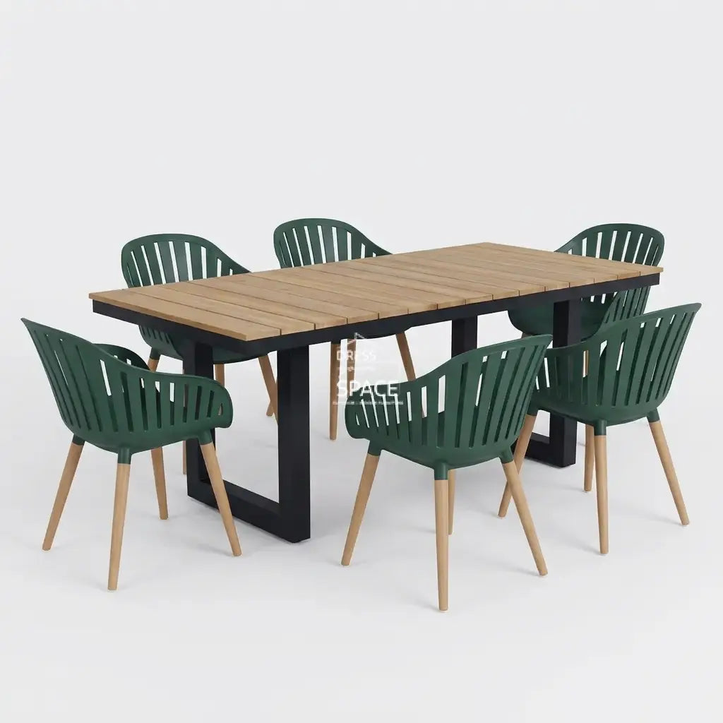 Nordic Black - Nassau Ocean Green - 7 Piece Dining Set - Outdoor Dining Set - DYS Outdoor