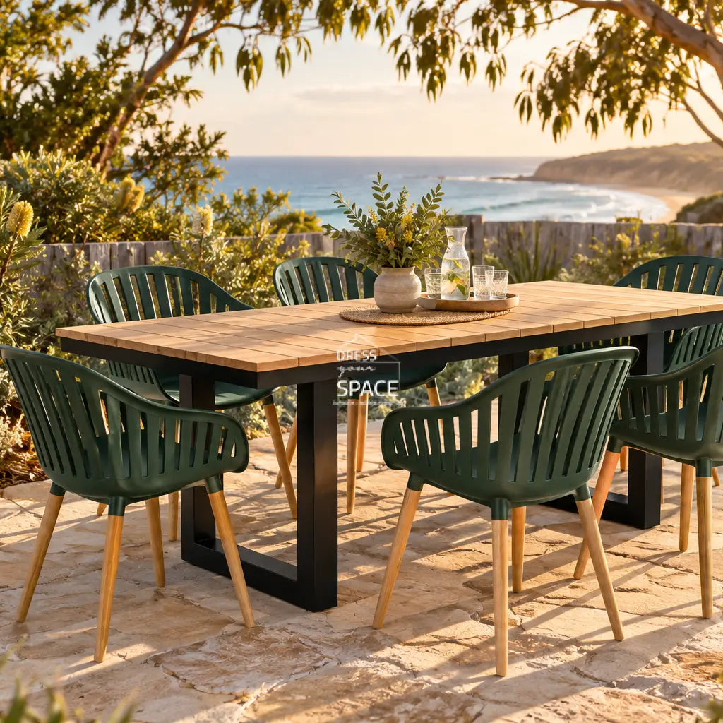 Nordic Black - Nassau Ocean Green - 7 Piece Dining Set - Outdoor Dining Set - DYS Outdoor