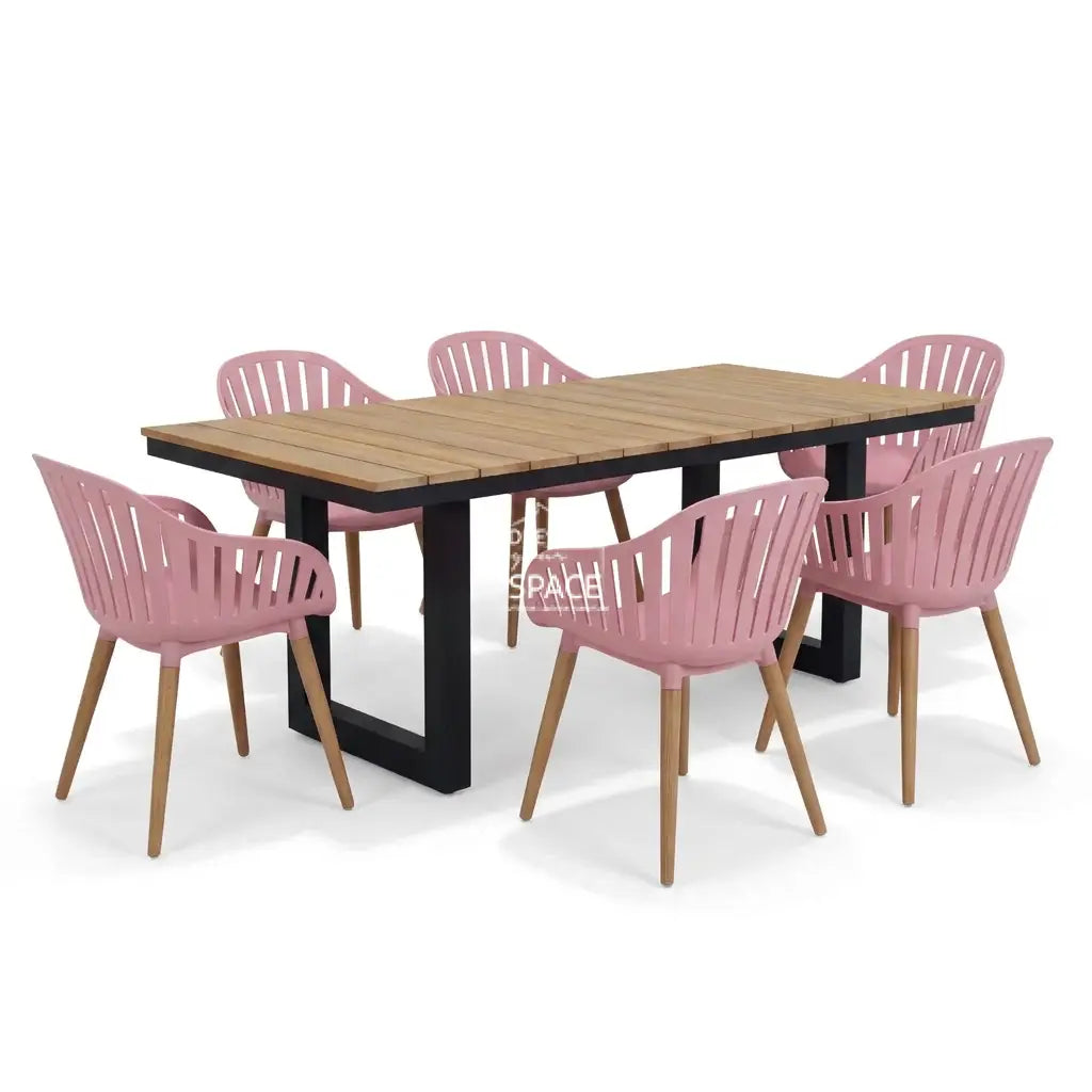 Nordic Black - Nassau Pink Peach - 7 Piece Dining Set - Outdoor Dining Set - DYS Outdoor