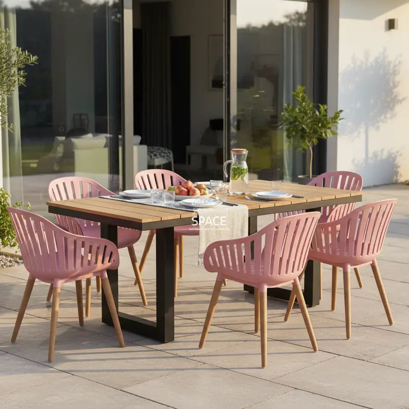 Nordic Black - Nassau Pink Peach - 7 Piece Dining Set - Outdoor Dining Set - DYS Outdoor