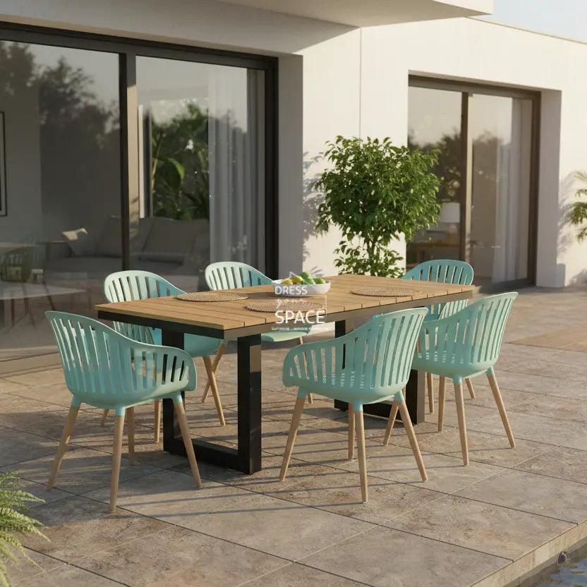 Nordic Black - Nassau Turquoise - 7 Piece Dining Set - Outdoor Dining Set - DYS Outdoor