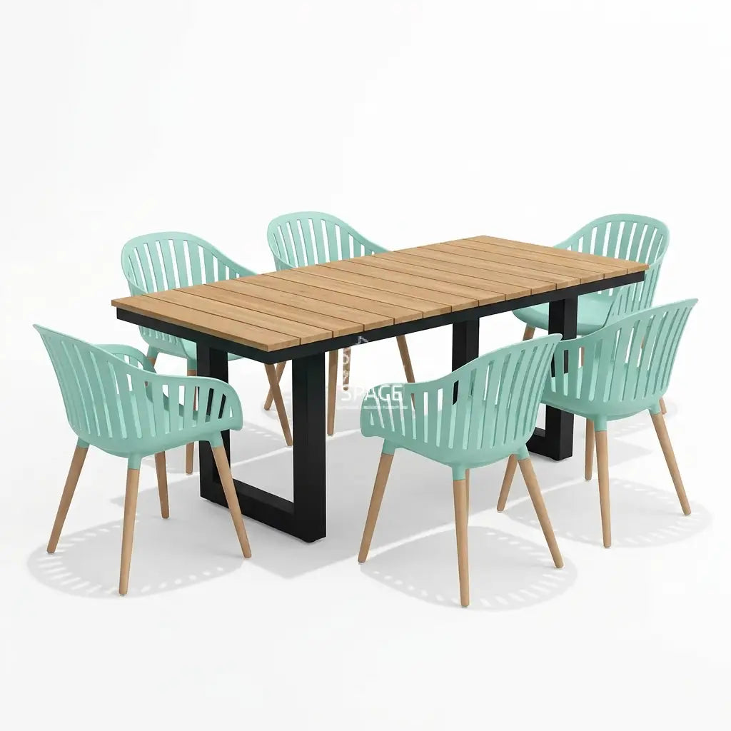 Nordic Black - Nassau Turquoise - 7 Piece Dining Set - Outdoor Dining Set - DYS Outdoor