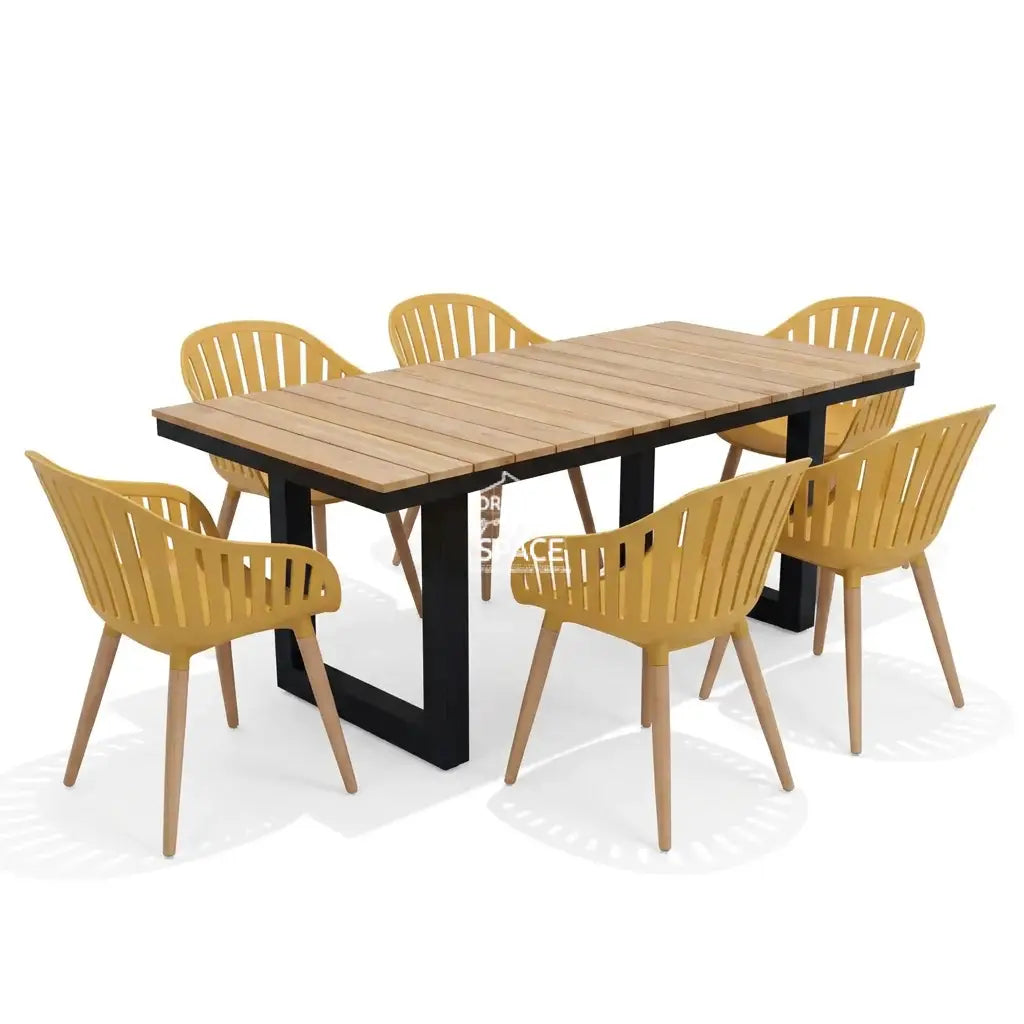 Nordic Black - Nassau Yellow Lemon - 7 Piece Dining Set - Outdoor Dining Set - DYS Outdoor