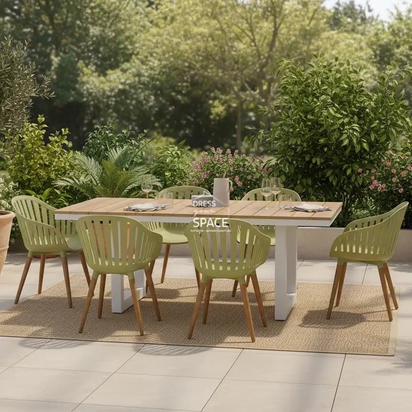 Nordic White - Nassau Lime Green - 7 Piece Dining Set - Outdoor Dining Set - DYS Outdoor