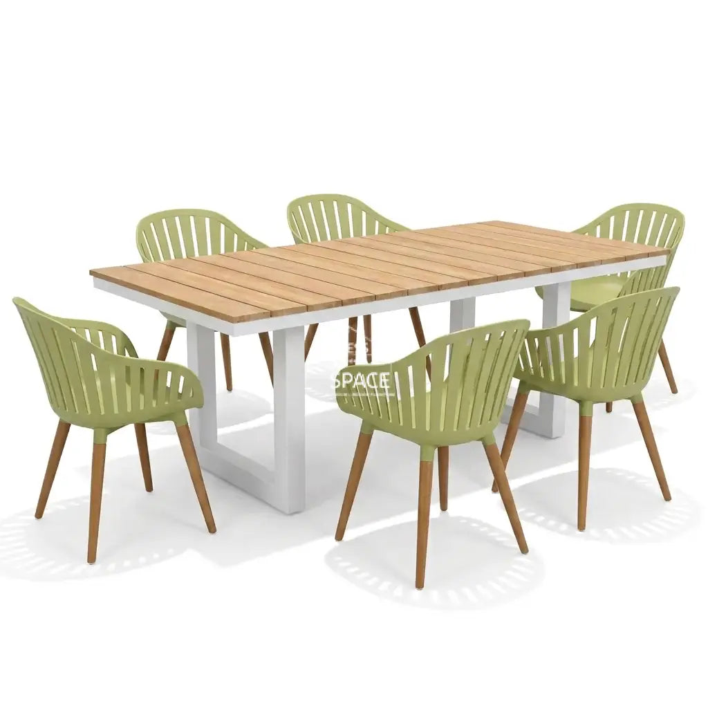 Nordic White - Nassau Lime Green - 7 Piece Dining Set - Outdoor Dining Set - DYS Outdoor