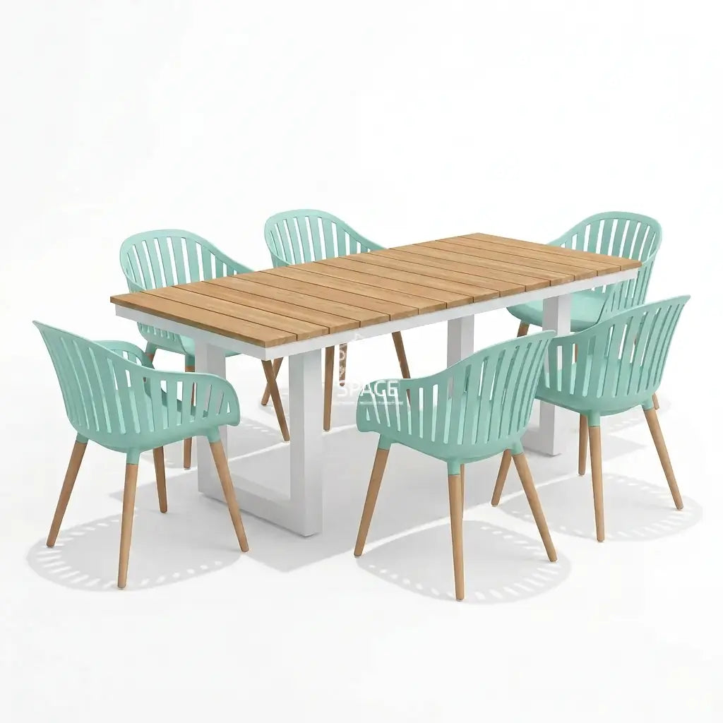 Nordic White - Nassau Turquoise - 7 Piece Dining Set - Outdoor Dining Set - DYS Outdoor