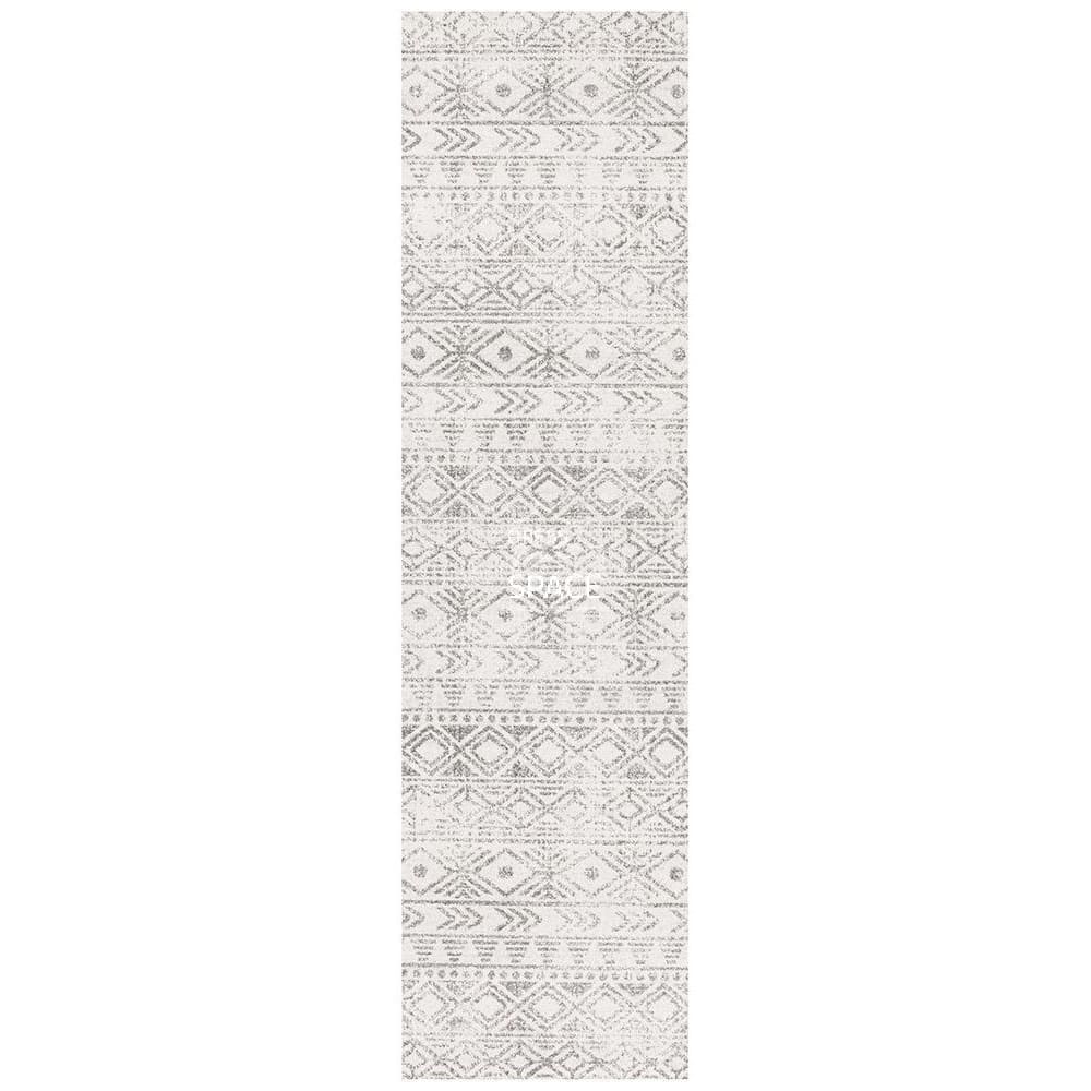 Oasis Ismail White Grey Rustic Runner Rug - Indoor Hallway Runner - Rug Culture