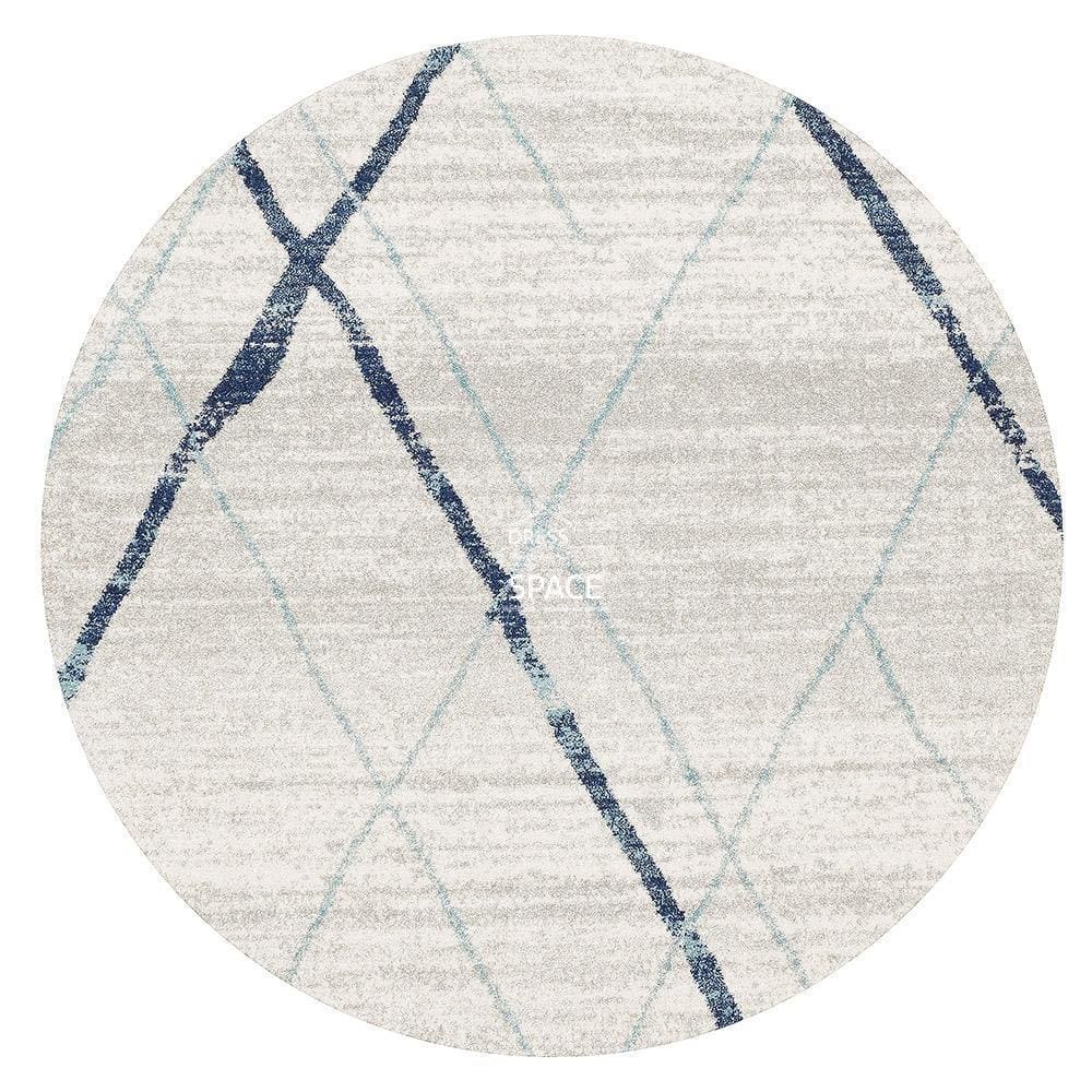 Oasis Noah White Blue Contemporary Round Rug - Indoor Round Rug - Rug Culture