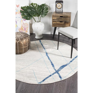 Oasis Noah White Blue Contemporary Round Rug - Indoor Round Rug - Rug Culture
