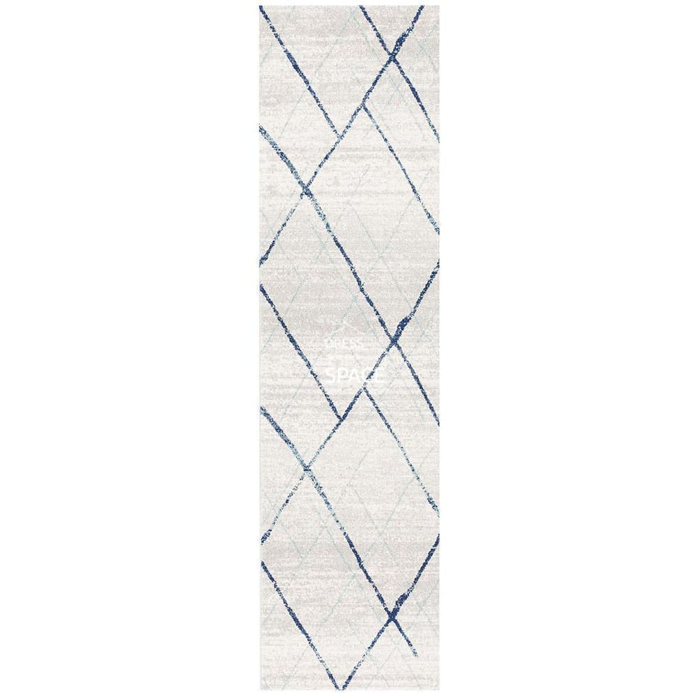 Oasis Noah White Blue Contemporary Runner Rug - Indoor Hallway Runner - Rug Culture