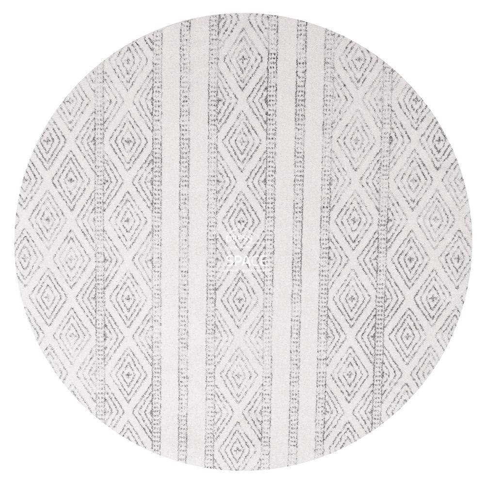 Oasis Salma White And Grey Tribal Round Rug - Indoor Round Rug - Rug Culture