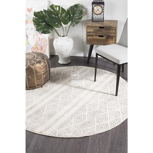 Oasis Salma White And Grey Tribal Round Rug - Indoor Round Rug - Rug Culture