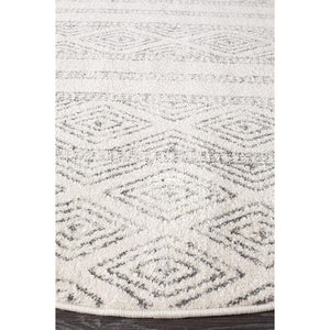 Oasis Salma White And Grey Tribal Round Rug - Indoor Round Rug - Rug Culture