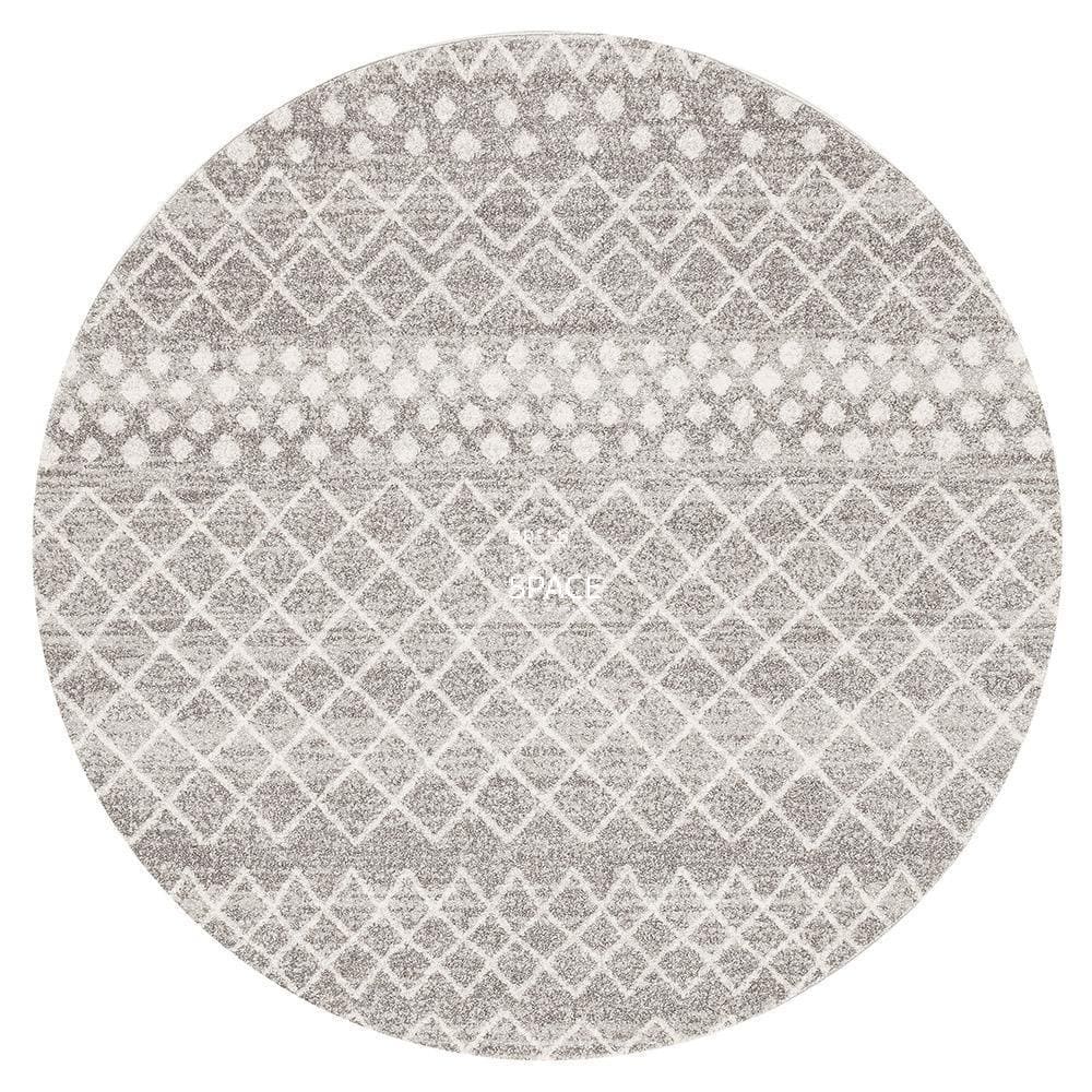 Oasis Selma Silver Tribal Round Rug - Indoor Round Rug - Rug Culture