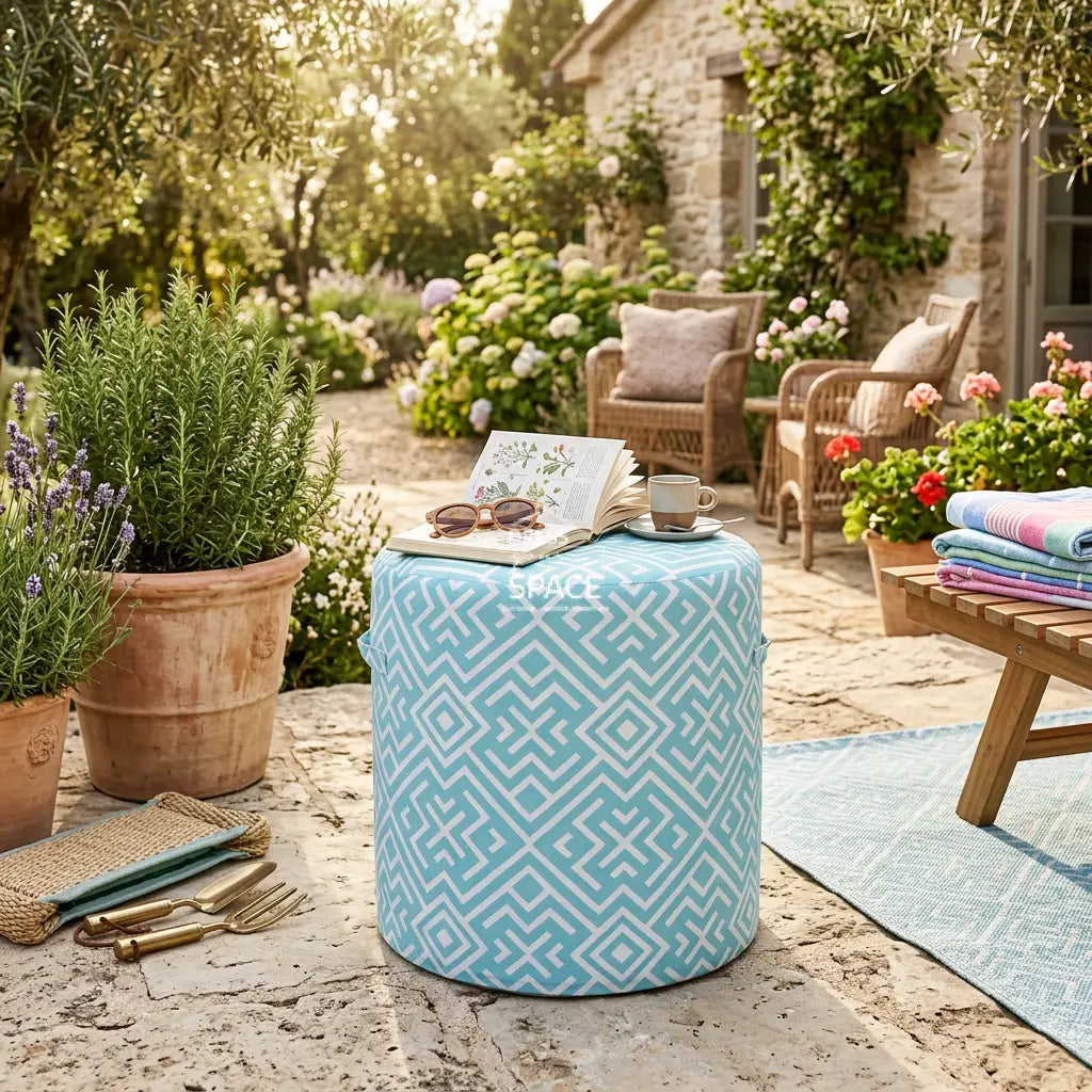 Ottoman Stool - Turquoise Ethnic - Ottomans - Lifestyle Garden