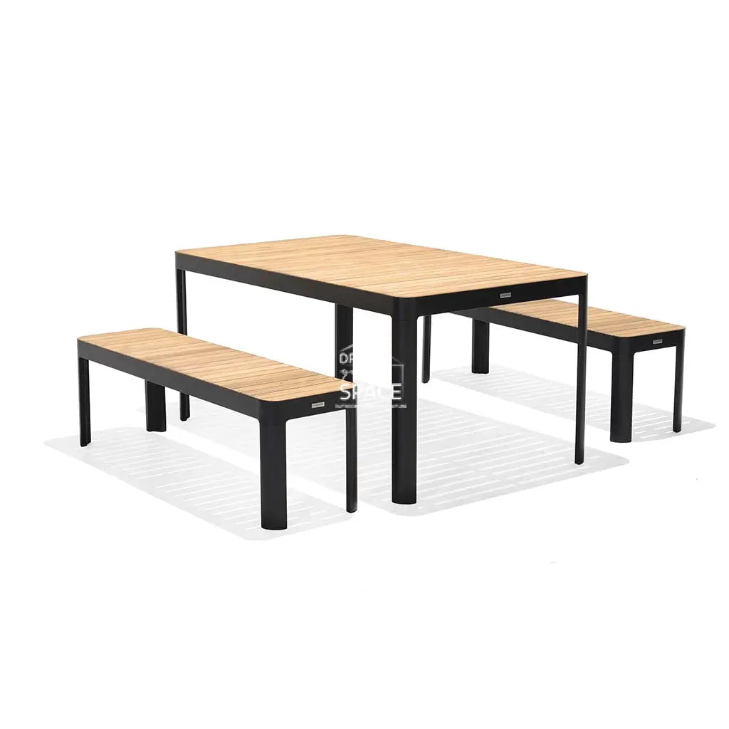 Portals Teak Bench Set - 3 Pce (Black) - Outdoor Setting - DYS Outdoor