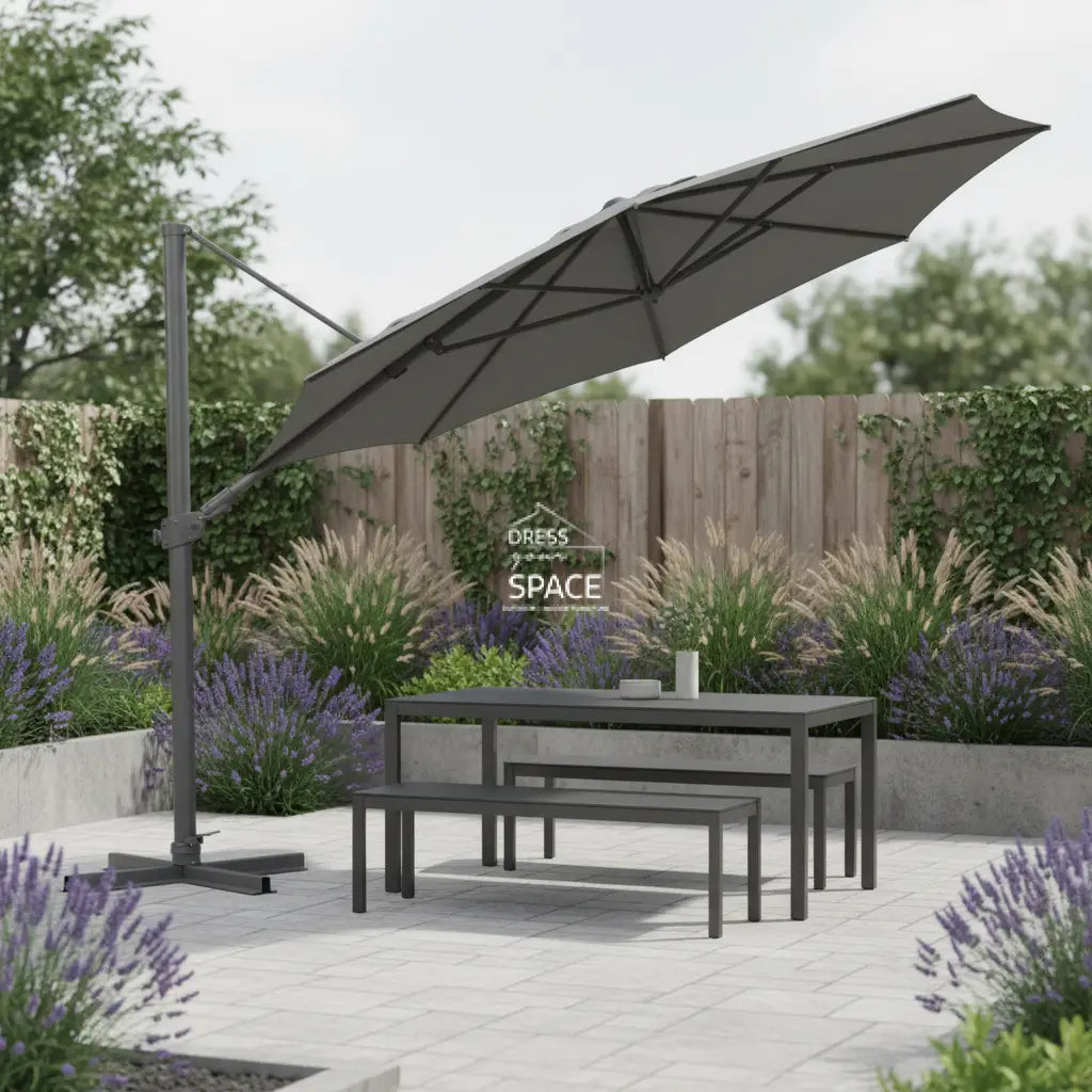 Regis Side Tilt Cantilever Umbrella 3.5m Octagonal - Boulder - Outdoor Umbrella - Shelta