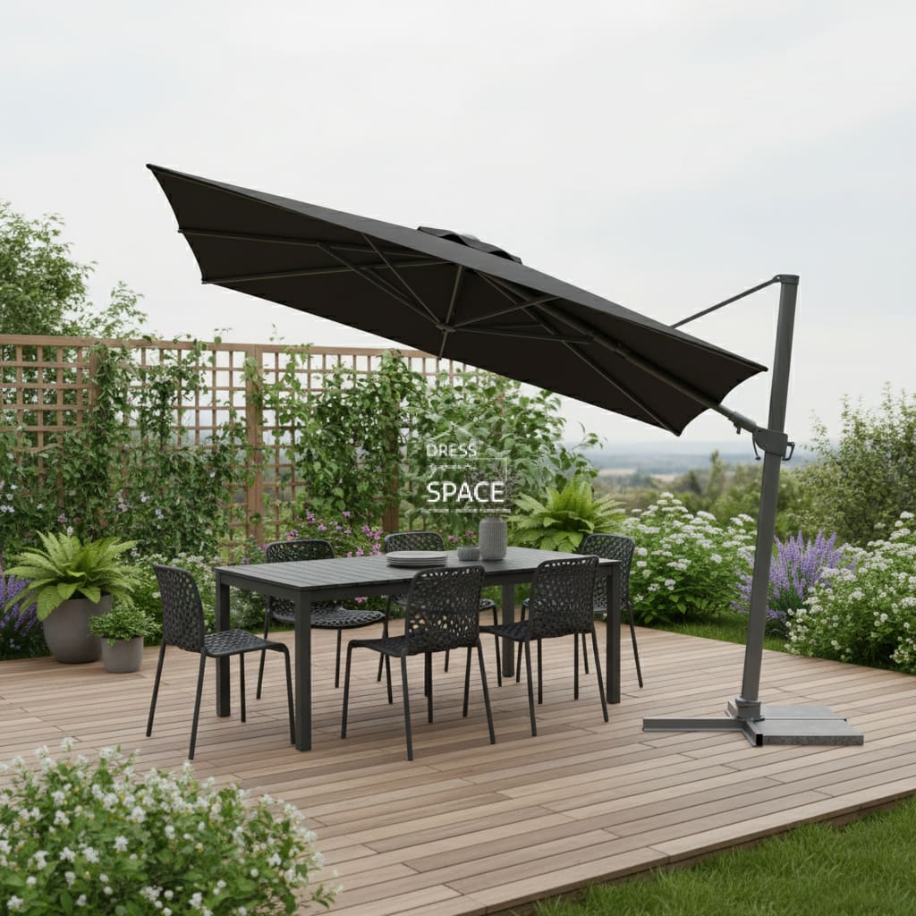 Regis Side Tilt Cantilever Umbrella 3m Square - Charcoal Ridge - Outdoor Umbrella - Shelta