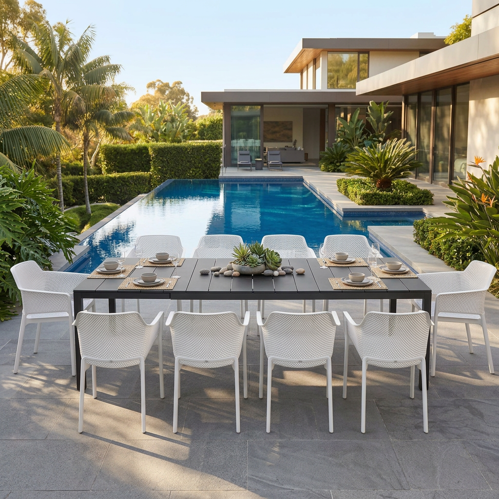 Nardi Rio Aluminium Extension Anthracite Table & Net Bianco (White) Chair 7, 9 or 11 piece Dining Setting