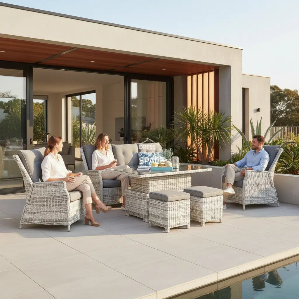 San Antonio 6 Piece Dining Outdoor Lounge Setting - Zen White - Outdoor Lounge Set - DYS Outdoor