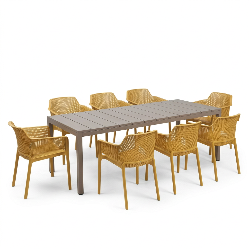 Nardi Rio Resin Extension Tortora (Taupe) Table & Net Senape (Mustard) Chair 7, 9 or 11 piece Dining Setting