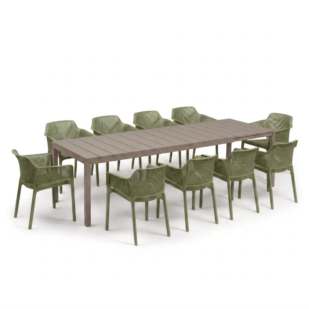 Nardi Rio Resin Extension Tortora (Taupe) Table & Net Agave (Green) Chair 7, 9 or 11 piece Dining Setting