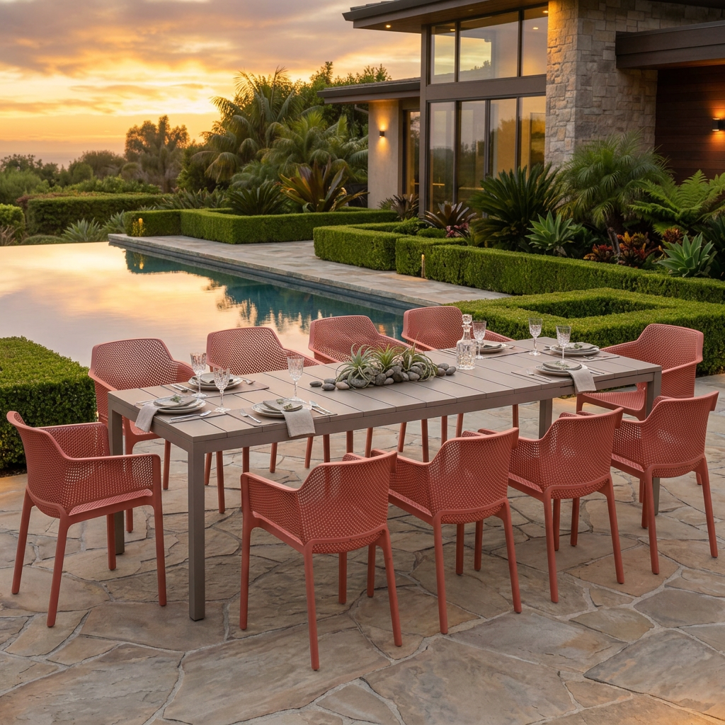 Nardi Rio Resin Extension Tortora (Taupe) Table & Net Anthracite (Carcoal) Chair 7, 9 or 11 piece Dining Setting