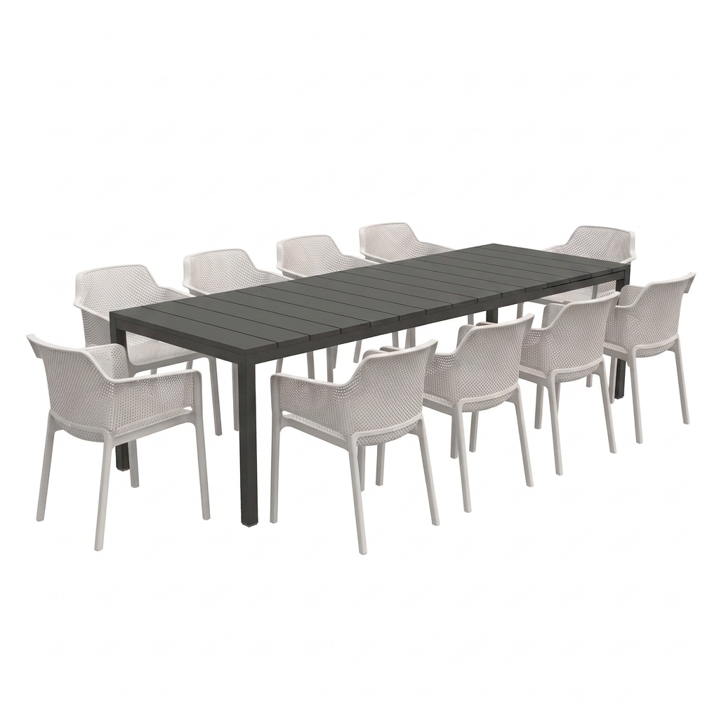Nardi Rio Resin Extension Anthracite Table & Net Bianco (White) Chair 7, 9 or 11 piece Dining Setting