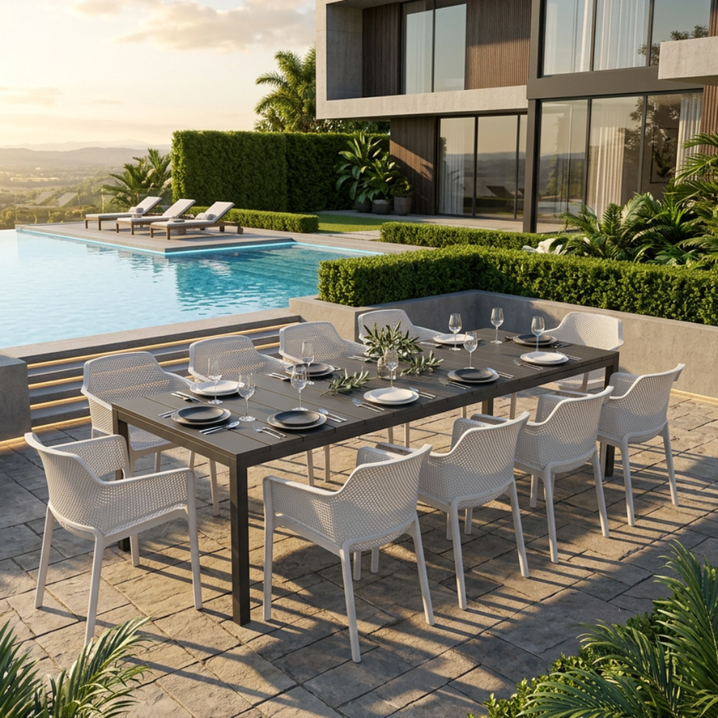 Nardi Rio Resin Extension Anthracite Table & Net Bianco (White) Chair 7, 9 or 11 piece Dining Setting