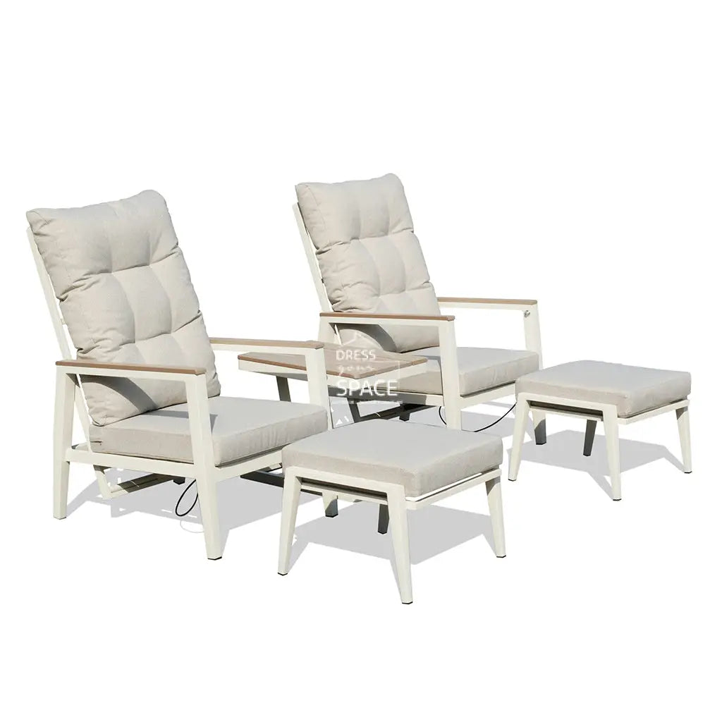 Verona 5 Piece Recliner and Ottoman Outdoor Setting - Pearl White - Outdoor Lounge Chair - DYS Outdoor