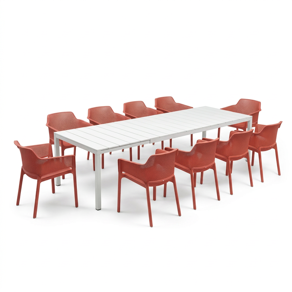 Nardi Rio Aluminium Extension Bianco (White) Table & Net Corallo (Coral) Chair 7, 9 or 11 piece Dining Setting