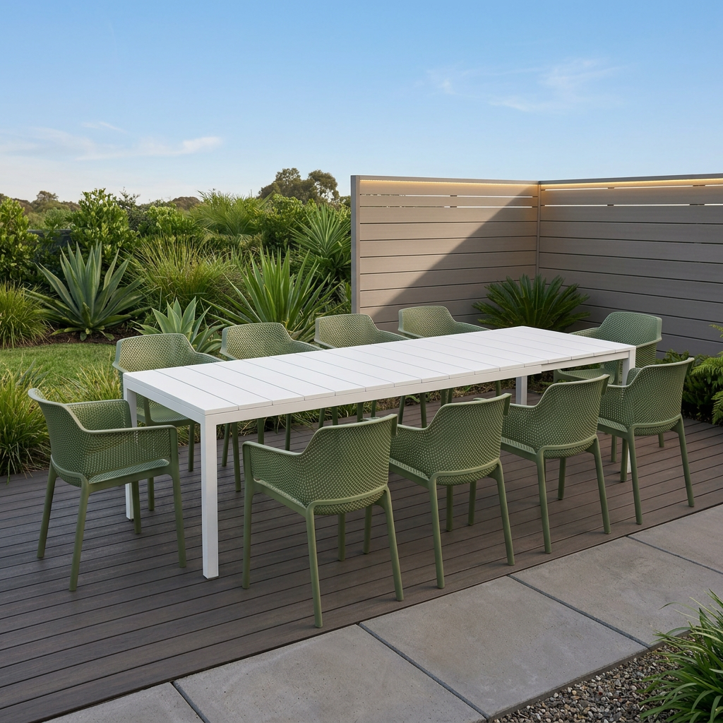 Nardi Rio Resin Extension Bianco (White) Table & Net Agave (Green) Chair 7, 9 or 11 piece Dining Setting